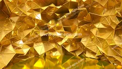 عکس با کیفیت دیوار سه بعدی یا دیوارپوش 3D با طرح اشکال مثلثی قرار گرفته بر روی هم به صورت نامنظم به رنگ طلایی و براق
