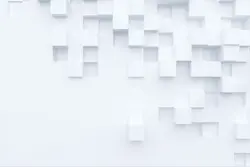 عکس با کیفیت دیوار سه بعدی یا دیوارپوش 3D یا پنل دکوراتیو سفید با طرح مربع های نامنظم در گوشه دیوار