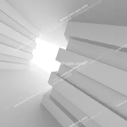 دیوار سه بعدی یا دیوارپوش 3D با طرح راهرویی رو به نور و روشنایی با دیوارهایی خط دار برجسته سفید یا پنل دکوراتیو سفید