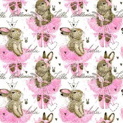 پترن و پس زمینه خرگوش قهوه ای زیبا با لباس و روبان صورتی با زمینه ای سفید