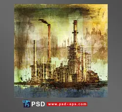 نقاشی طرح لایه باز پالایشگاه نفت قدیمی در حال کار