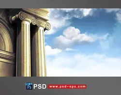 طرح یا نقاشی لایه باز ستون های بزرگ سنگی در معماری سردر ساختمان های قدیمی