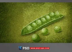 طرح یا نقاشی لایه باز دانه های نخود فرنگی باز شده درون آن و بر روی زمینه سبز رنگ