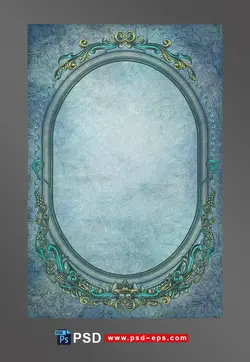 قاب یا فریم لایه باز با طرحی هنری با زمینه ای به رنگ آبی مناسب تصاویر و عکس های خانوادگی و قدیمی