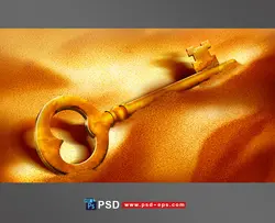 نقاشی طرح لایه باز کلیدی طلایی رنگ در میان خاکهای ماسه ای طلایی رنگ