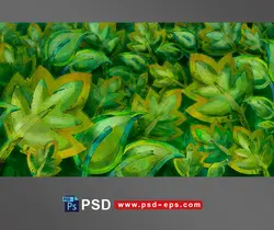 نقاشی طرح لایه باز برگ های سبز با اشکال و اندازه های مختلف در کنار هم