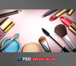 نقاشی طرح لایه باز لوازم آرایشی مانند مداد ، رژ لب ، چتکه و سایه