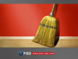 طرح یا نقاشی لایه باز جارو تکیه داده شده به دیوار قرمز رنگ