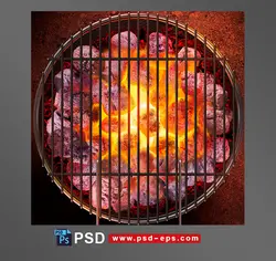 نقاشی طرح لایه باز کباب پز و ذغال های در حال سوختن