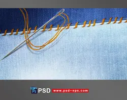 طرح لایه باز دوخت دو رنگ پارچه لی یا جین آبی کمرنگ و پررنگ با دوخت ساده و سوزن و نخ