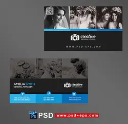 طرح آماده لایه باز کارت ویزیت دورو ویژه ی شرکت های تشریفات و مراکز برگزاری عقد و عروسی باغ تالارها و آرایشگاه های زنانه و مزون لباس عروس به رنگ آبی و مشکی