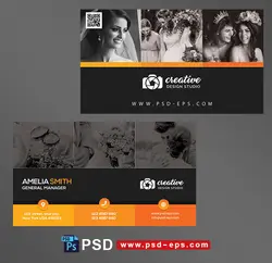 طرح آماده لایه باز کارت ویزیت دورو ویژه ی آرایشگاه های زنانه مزون لباس عروس مزون سفره عقد مراکز برگزاری مراسم و تشریفات عقد و عروسی به رنگ نارنجی و مشکی