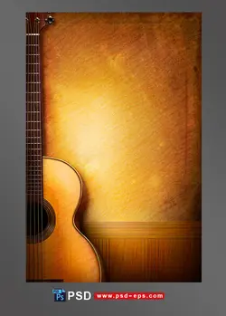 طرح لایه باز بنر تبلیغاتی یا استوری اینستاگرام یا پس زمینه یا بک گراند گیتار در حاشیه مناسب برای درج متن یا شعر