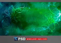 زمینه یا بک گراند لایه باز سبز رنگ با طرح هنری گل های زیبا