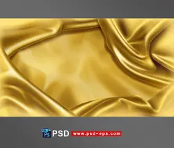 طرح لایه باز پارچه ساتن طلایی رنگ پهن و باز شده از توپ پارچه مناسب تبلیغات پارچه فروشی ها