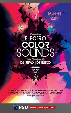 طرح آماده لایه باز پوستر یا تراکت با موضوع رنگ صدا مجالس مهمانی عروسی تالار باغ دورهمی پارتی دیجی مجالس