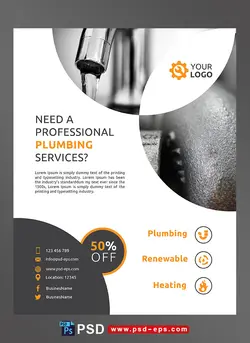 طرح آماده لایه باز پوستر یا تراکت با موضوع آب مایه حیات جلوگیری از اسراف لوله کشی ابزار آلات و شیرآلات ساختمان