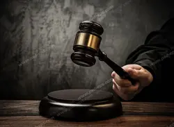 عکس با کیفیت لحظه ضربه زدن چکش بر روی میز توسط قاضی