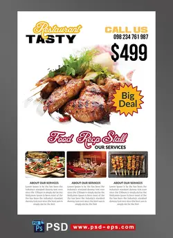 طرح آماده لایه باز پوستر یا تراکت با موضوع غذا رستوران فست فود کترینگ کباب پزی کنتاکی