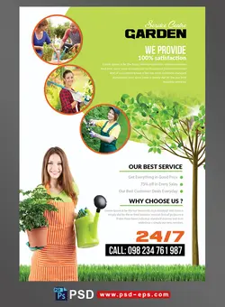 طرح آماده لایه باز پوستر یا تراکت با موضوع کاشت و پرورش گل و گیاه باغ داری نگهداری از گل و گیاه گل های آپارتمانی هرس درختان