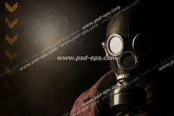 عکس با کیفیت فردی در تاریکی با ماسک شیمیایی ضد مواد و گازهای شیمیایی