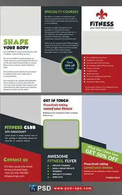 طرح آماده لایه باز بروشور سه لت ویژه باشگاه های بدنسازی ورزشی