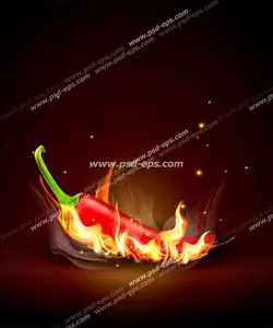 عکس با کیفیت تصویر نقاشی شده از فلفل قرمز در آتش و دود