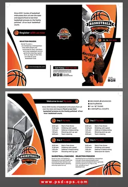 طرح آماده لایه باز بروشور سه لت ویژه باشگاه های ورزشی بدنسازی کلاس های ورزشی مسابقات بسکتبال