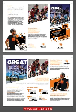طرح آماده لایه باز بروشور سه لت ویژه باشگاه های ورزشی مسابقات دوچرخه سواری بدنسازی دو پیاده روی