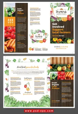 طرح آماده لایه باز بروشور سه لت ویژه شرکت های تجاری بازرگانی مرکبات میوه جات تره بار صیفی جات سبزی جات