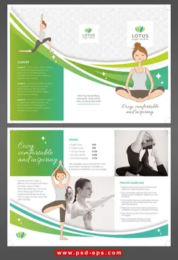 طرح آماده لایه باز بروشور سه لت دورو ویژه شرکت های ورزشی بدنسازی فیتنس باشگاه های ورزشی یوگا کلاس های آموزشی ورزش