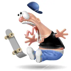 عکس با کیفیت فانتزی و نقاشی کاراکتر نوجوان انیمیشنی با اسکیت در حال تعجب