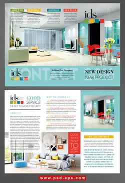 طرح آماده لایه باز بروشور سه لت دو رو ویژه شرکت های طراحی دکوراسیون داخلی منزل عروس لوازم منزل لوازم خانگی رنگ کاری شرکت های تجاری بازرگانی