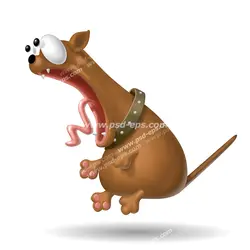 عکس با کیفیت فانتزی و نقاشی سگ قهوه ای رنگ انیمیشنی با قلاده در گردن در حال تعجب