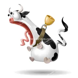 عکس با کیفیت فانتزی نقاشی شده گاو سفید و سیاه انیمیشنی در حال تعجب با دهان باز و چشمان متعجب