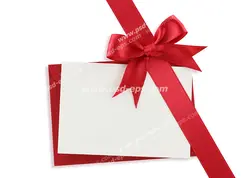 عکس با کیفیت تصویر کارت تبریک یا دعوت با تزئین روبان قرمز رنگ
