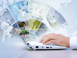 عکس با کیفیت نمادین از اینترنت جهانی با تصاویر درون لب تاب در حال خارج شدن از به سمت نقشه قاره ها