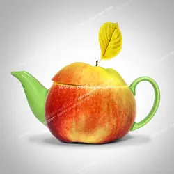 عکس با کیفیت فانتزی سیب زرد و قرمز به شکل قوری چای