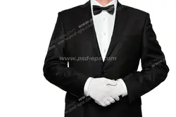 عکس با کیفیت خدمه و مهماندار هتل یا گارسن و پیش خدمت رستوران و تالار با لباس کت و پاپیون و دستکش سفید