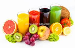 عکس با کیفیت میوه ها و لیوان های پر از آبمیوه های تازه و سالم از جمله سیب ، پرتقال ، کیوی و کرفس