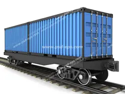 عکس با کیفیت کانتینر آبی بر روی واگن باربری قطار بر روی ریل
