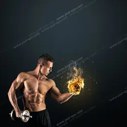 عکس با کیفیت ورزشکار پرورش اندام در حال حرکت جلو بازو با دمبل