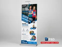 بنر استند یا رول آپ بنر لایه باز تبلیغاتی فروش ویژه لوازم تحریر ، وسایل مورد نیاز مدرسه از جمله کیف ، کفش ، فرم مدرسه ، کلاسور و ...