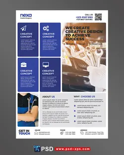 تراکت یا پوستر لایه باز آبی و سفید رنگ ایجاد طراحی خلاقانه برای رسیدن به موفقیت در مهندسی مکانیک ، تعمیرگاه خودرو و آموزش های فنی و حرفه ای تعمیر انواع خودرو