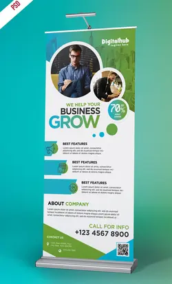 استند یا رول آپ بنر لایه باز تبلیغاتی ارتقای بازاریابی سبز رنگ در زمینه مشاغل شخصی و آزاد یا مهندسین در رشته های مختلف   و شرکت های ایده پرداز و ارتقا د هنده تجارت و بیزینس شما