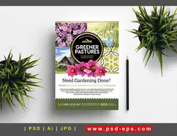 تراکت لایه باز تبلیغاتی برای باغبانی ، کاشت گل و گیاه و گلخانه ، سازمان پارک های شهرداری یا دانلود پوستر لایه باز گلخانه و باغ گل و مهندسین باغبانی و کشاورزی
