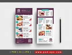 بروشور یک لت با دو مدل لایه باز تبلیغاتی کافی شاپ یا شیرینی فروشی و قنادی با منوی خوراکی ها