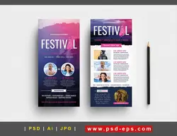 بروشور یک لت لایه باز تبلیغاتی فستیوال ، جشنواره ، رویدادهای فرهنگی و هنری (نمایش و یا بررسی فیلم ) و یا کنسرت و جشن های موسیقی اعم از راک ، پاپ ، جاز ، متال با فیلتری از طیف رنگی بنفش و زمینه سفید