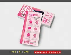 بروشور یک لت لایه باز تبلیغاتی باشگاه های ورزشی و بدنسازی اعم از ایروبیک ، پیلاتس ، یوگا ، تی آر ایکس ، زومبا و کار با وسایل ورزشی با زمینه صورتی مناسب برای باشگاه های زنانه