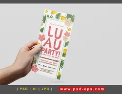 بروشور یک لت لایه باز تبلیغاتی رستوران ها ، کافی شاپ ها و جشن ها با منوی غذاها و نوشیدنی ها یا دانلود بروشور یک لت لایه باز کافی شاپ با زمینه سفید و طرح فانتزی اسلایس های آناناس و گل های زیبا